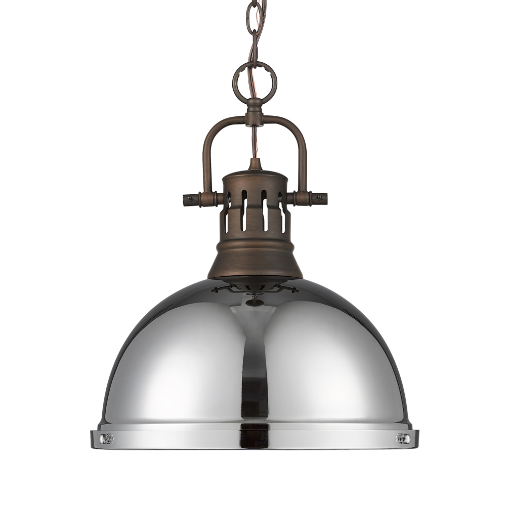Yep by Golden Lighting Duncan 1-light 14in Chain Hung Pendant in Rubbed Bronze and Chrome shade