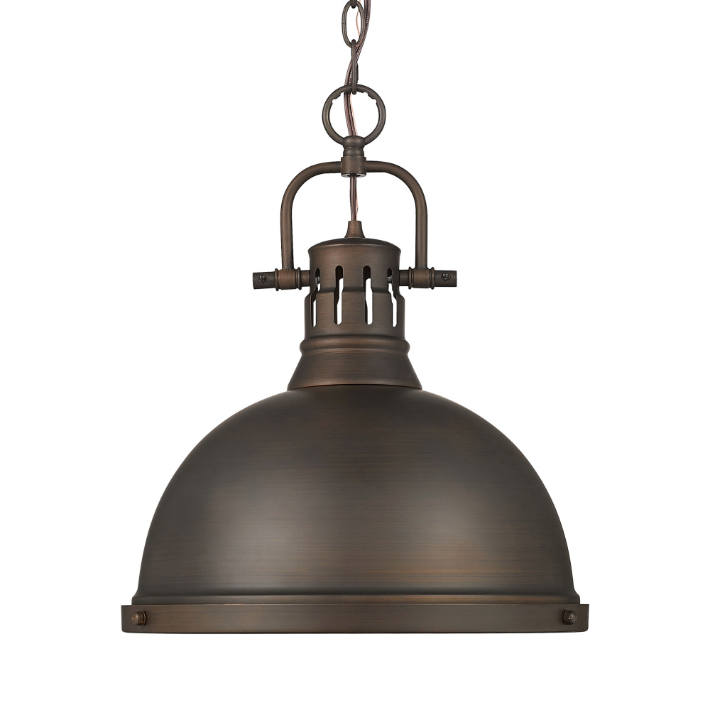 Yep by Golden Lighting Duncan 1-LT 14in Chain Hung Pendant in Rubbed Bronze & Rubbed Bronze shade