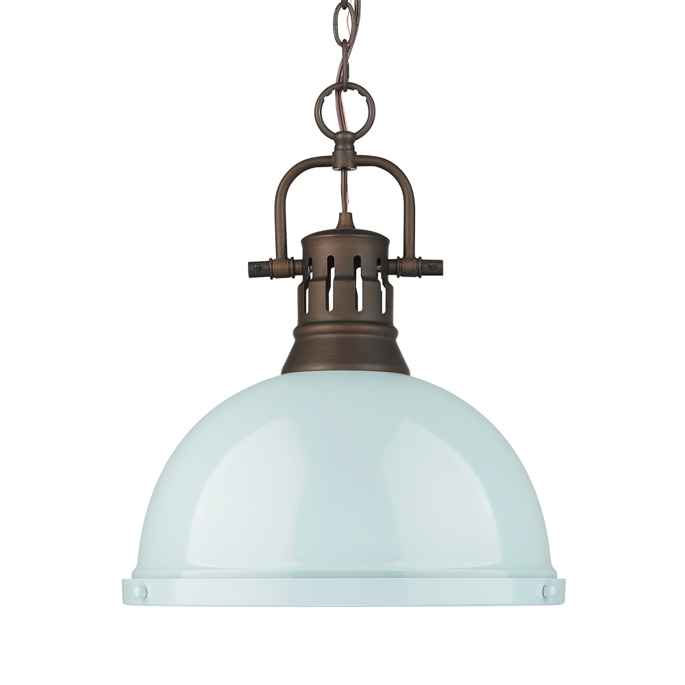 Yep by Golden Lighting Duncan 1-light 14in Chain Hung Pendant in Rubbed Bronze and Seafoam shade