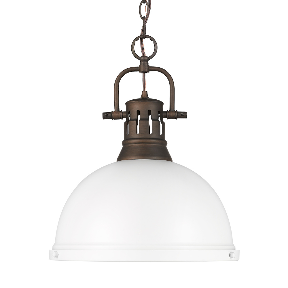 Yep by Golden Lighting Duncan 1-Light 14in Chain Hung Pendant in Rubbed Bronze & Matte White shade