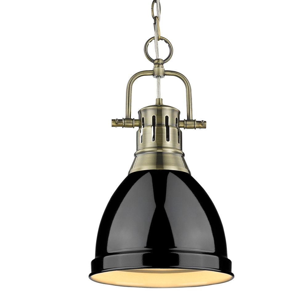 Yep by Golden Lighting Duncan 1-light 9in Chain Hung Pendant in Aged Brass and Black shade