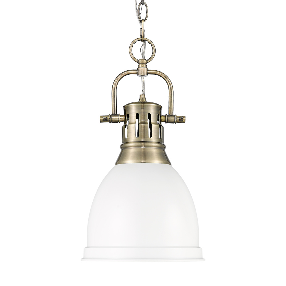 Yep by Golden Lighting Duncan 1-light 9in Chain Hung Pendant in Aged Brass and Matte White shade