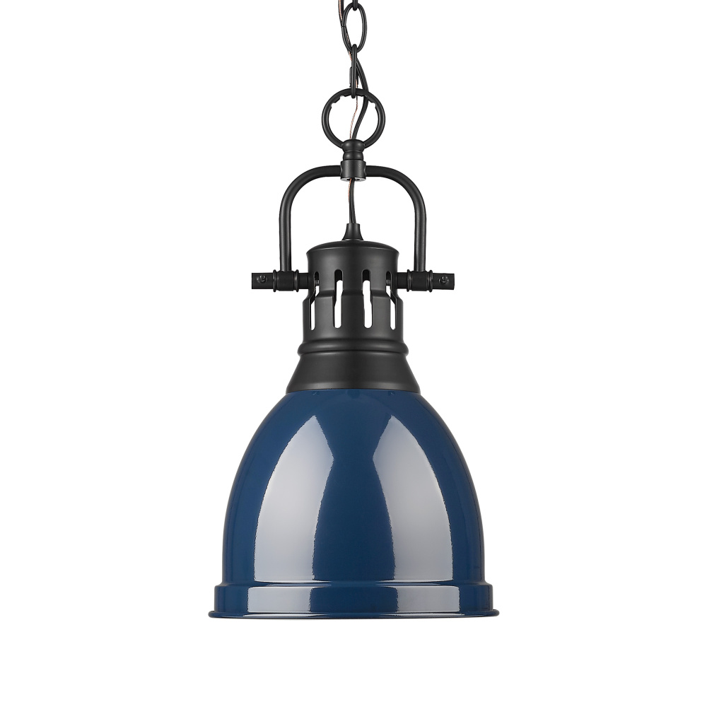 Yep by Golden Lighting Duncan 1-light 9in Chain Hung Pendant in Matte Black and Navy Blue shade