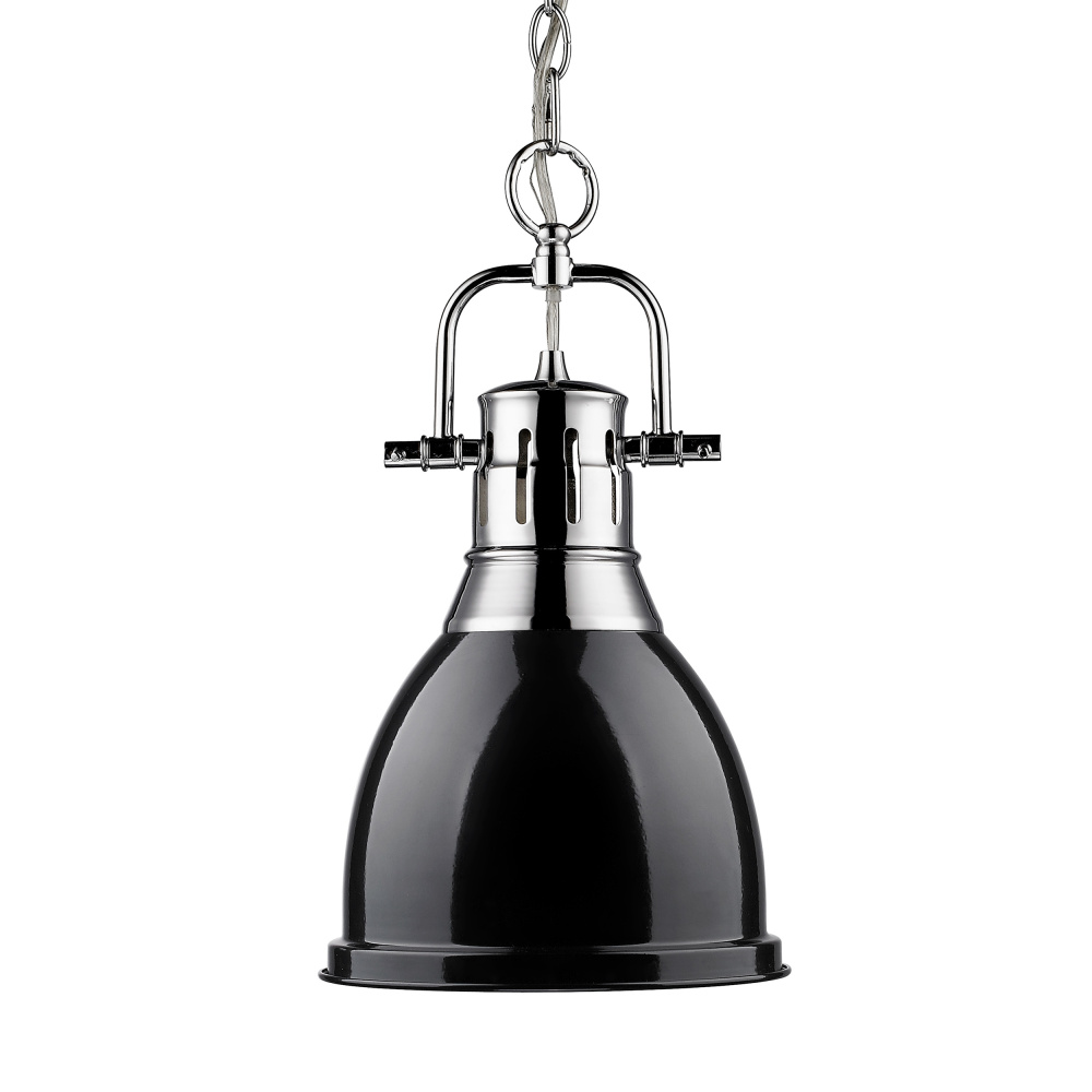 Yep by Golden Lighting Duncan 1-light 9in Chain Hung Pendant in Chrome and Black shade