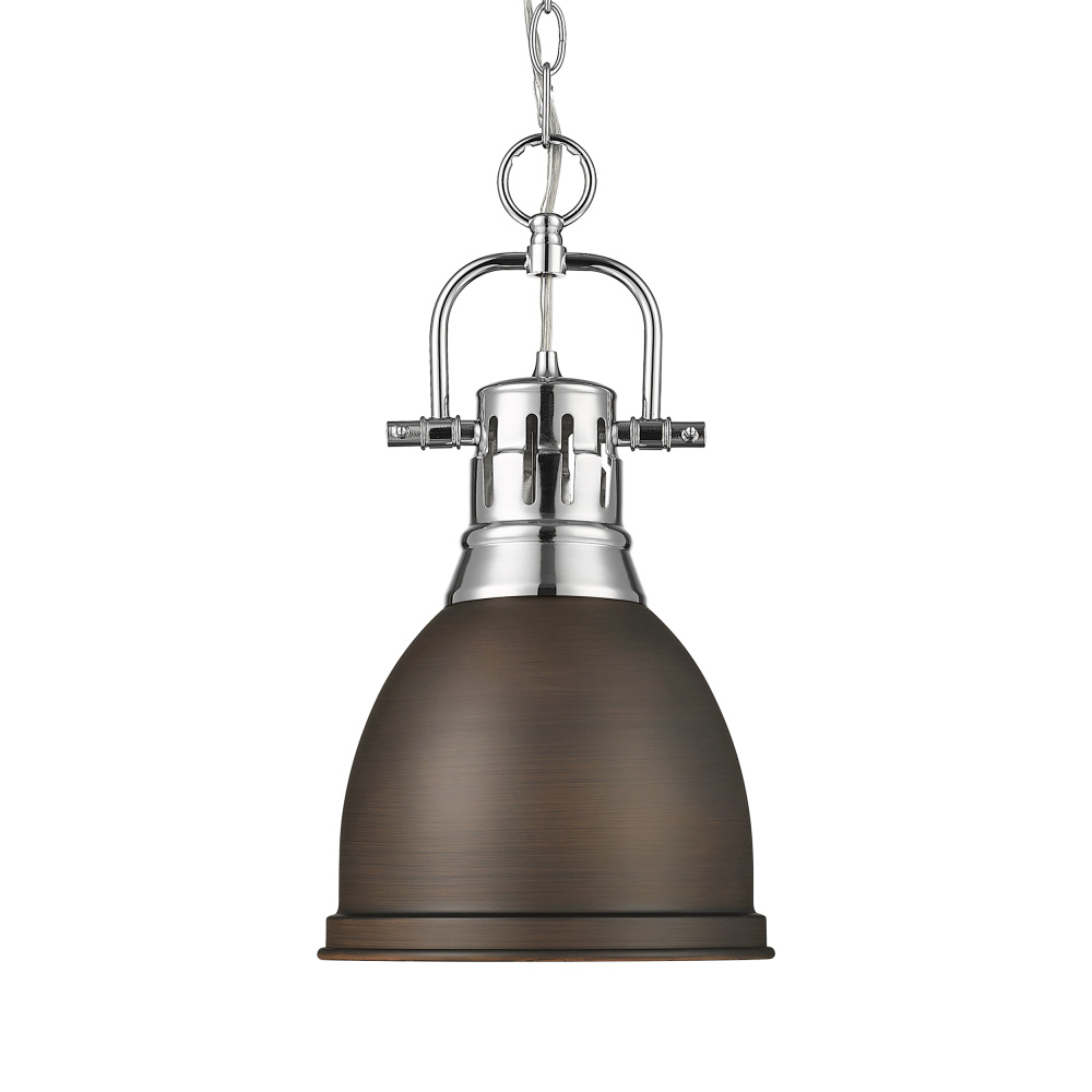 Yep by Golden Lighting Duncan 1-light 9in Chain Hung Pendant in Chrome and Rubbed Bronze shade