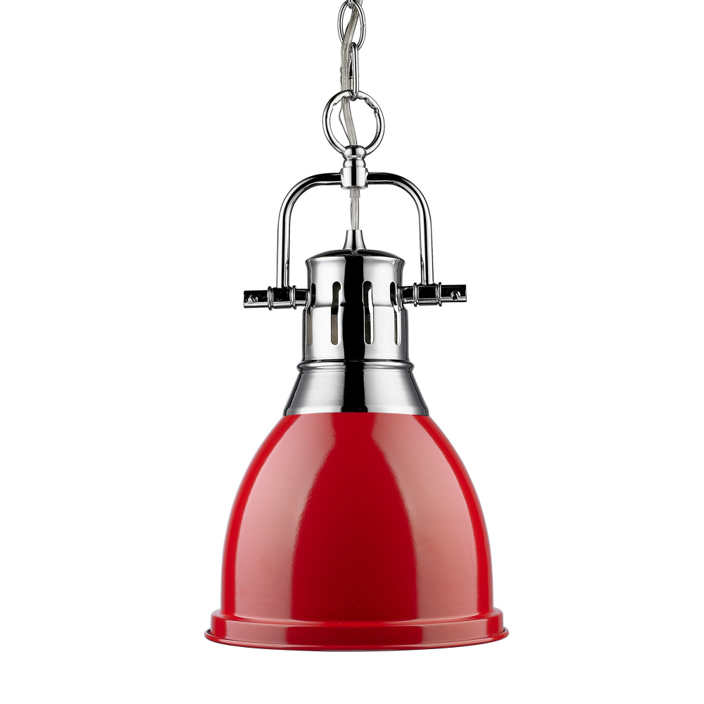 Yep by Golden Lighting Duncan 1-light 9in Chain Hung Pendant in Chrome and Red shade