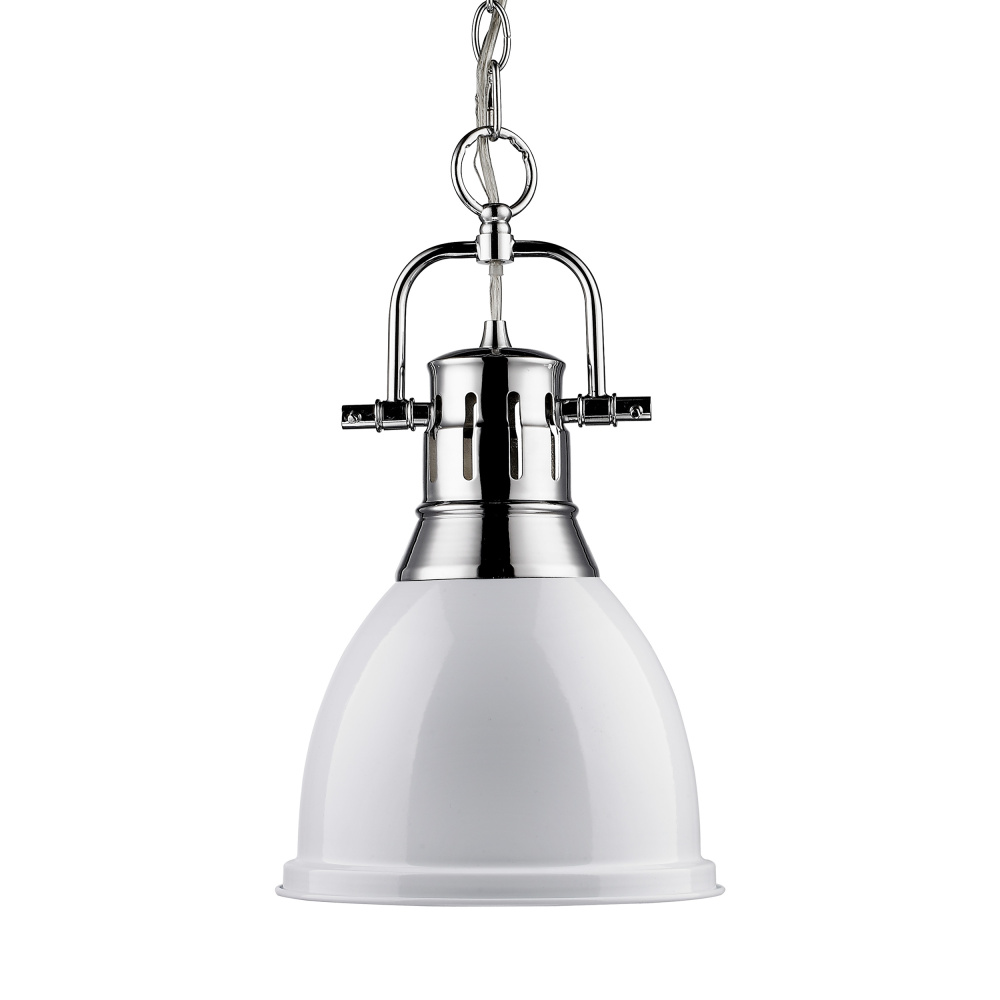 Yep by Golden Lighting Duncan 1-light 9in Chain Hung Pendant in Chrome and White shade