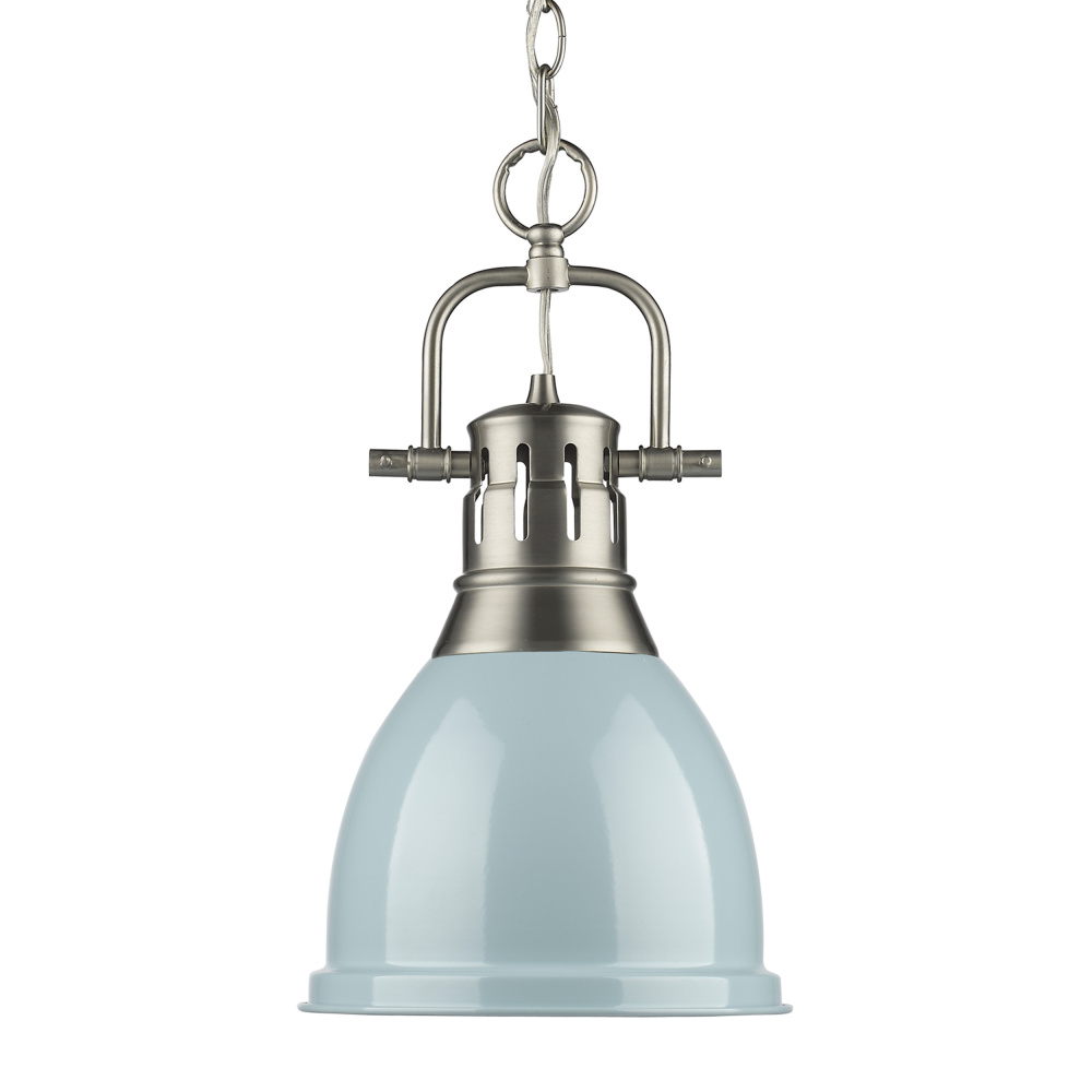 Yep by Golden Lighting Duncan 1-light 9in Chain Hung Pendant in Pewter and Seafoam shade