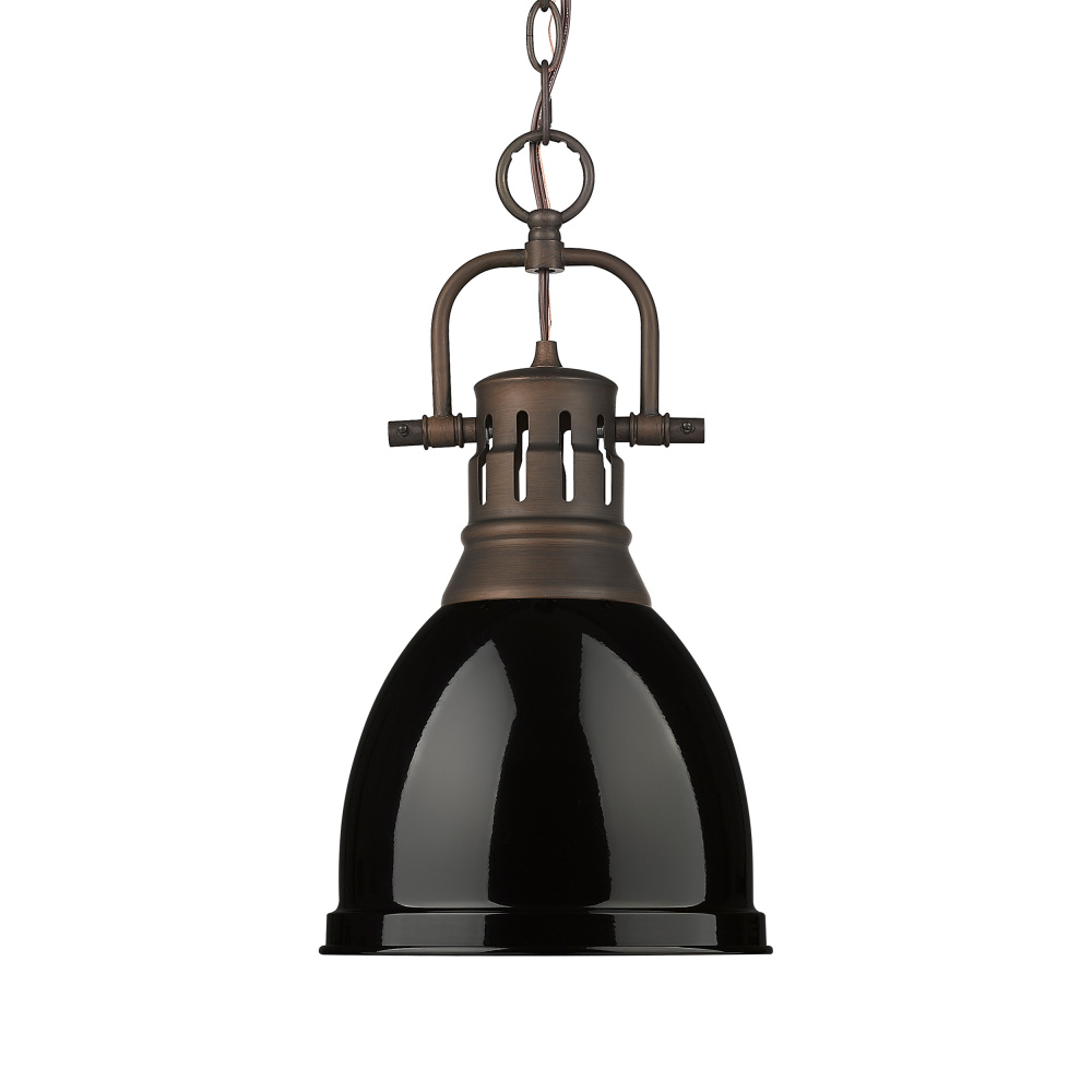 Yep by Golden Lighting Duncan 1-light 9in Chain Hung Pendant in Rubbed Bronze and Black shade