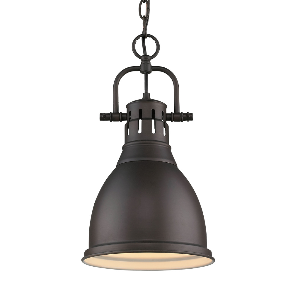 Yep by Golden Lighting Duncan 1-Light 9in Chain Hung Pendant in Rubbed Bronze & Rubbed Bronze shade