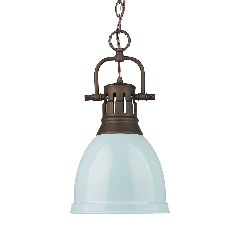 Yep by Golden Lighting Duncan 1-light 9in Chain Hung Pendant in Rubbed Bronze and Seafoam shade