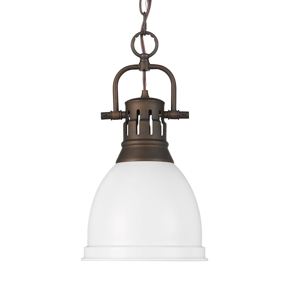 Yep by Golden Lighting Duncan 1-light 9in Chain Hung Pendant in Rubbed Bronze and Matte White shade