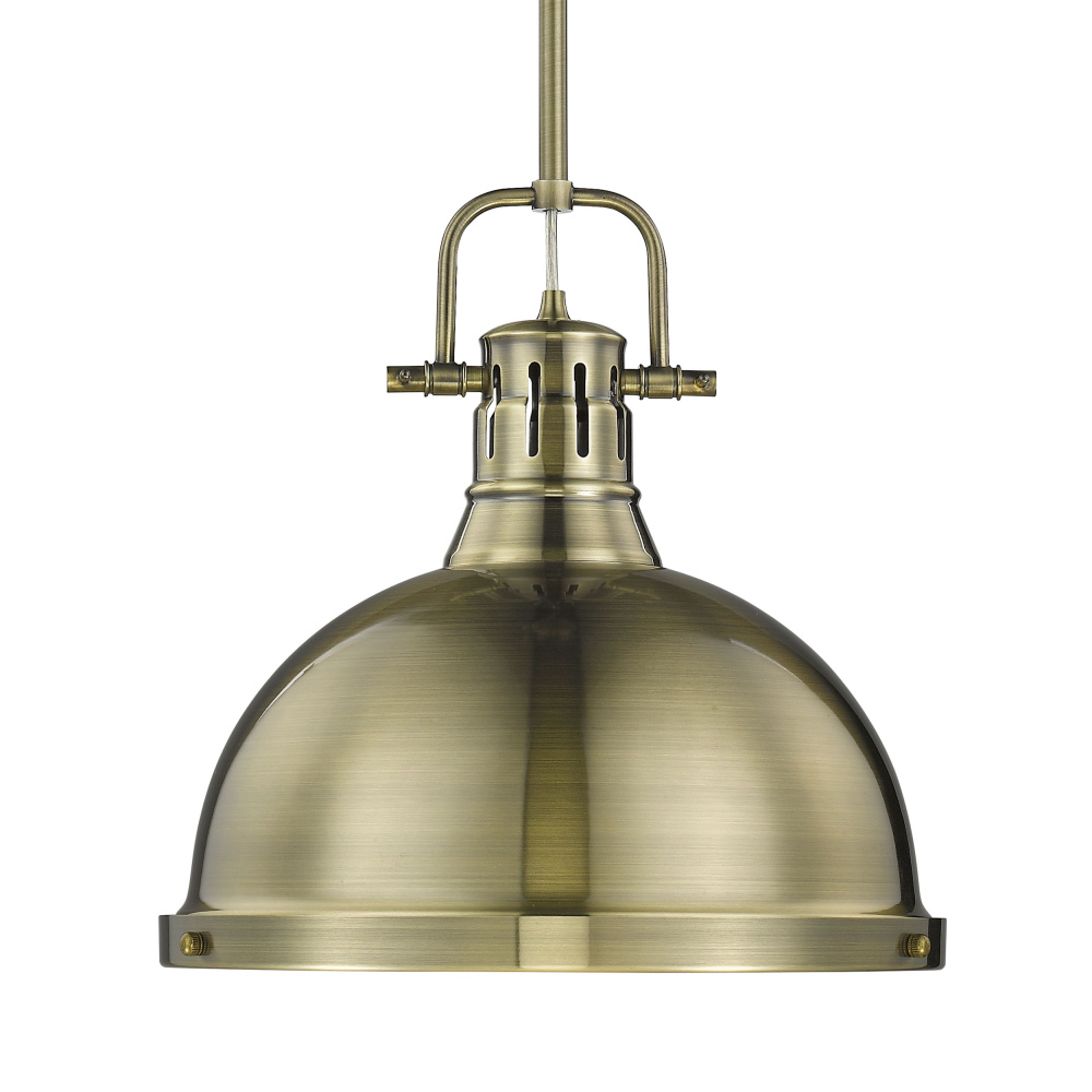 Yep by Golden Lighting Duncan 1-light 14in Rod Hung Pendant in Aged Brass