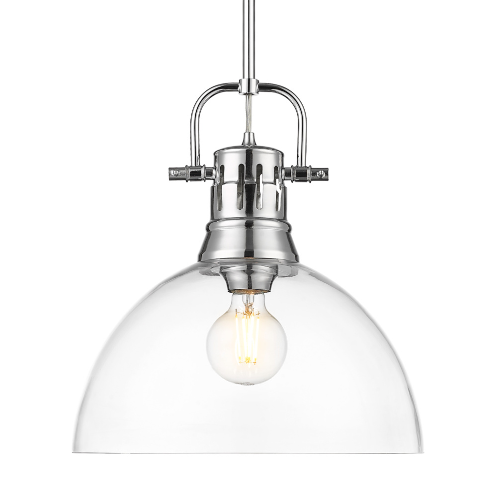 Yep by Golden Lighting Duncan 1-light 14in rod hung Pendant in Chrome and Clear Glass
