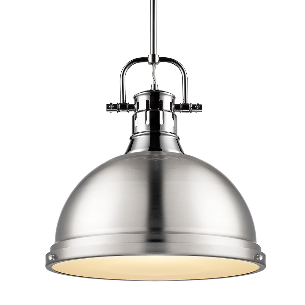 Yep by Golden Lighting Duncan 1-light 14in Rod Hung Pendant in Chrome and Pewter shade