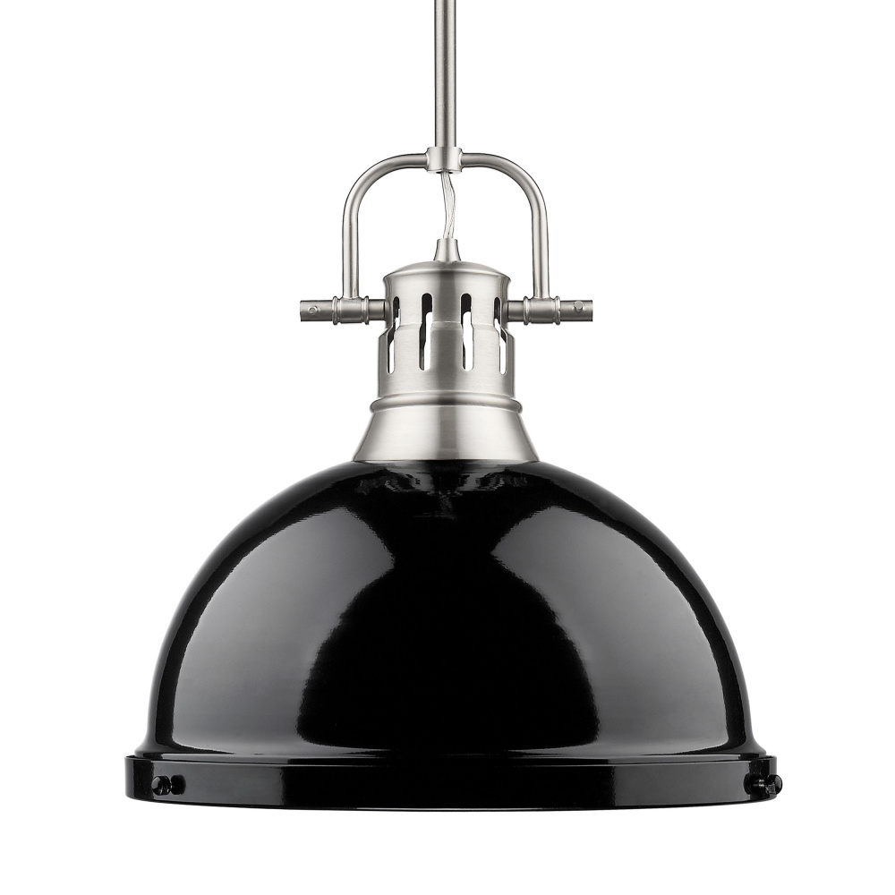 Yep by Golden Lighting Duncan 1-light 14in Rod Hung Pendant in Pewter and Black shade