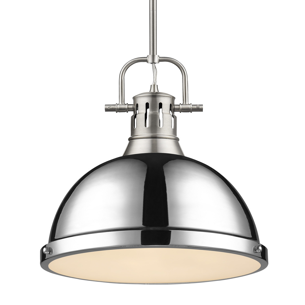 Yep by Golden Lighting Duncan 1-light 14in Rod Hung Pendant in Pewter and Chrome shade