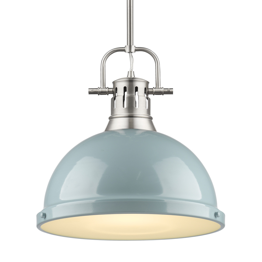 Yep by Golden Lighting Duncan 1-light 14in Rod Hung Pendant in Pewter and Seafoam shade