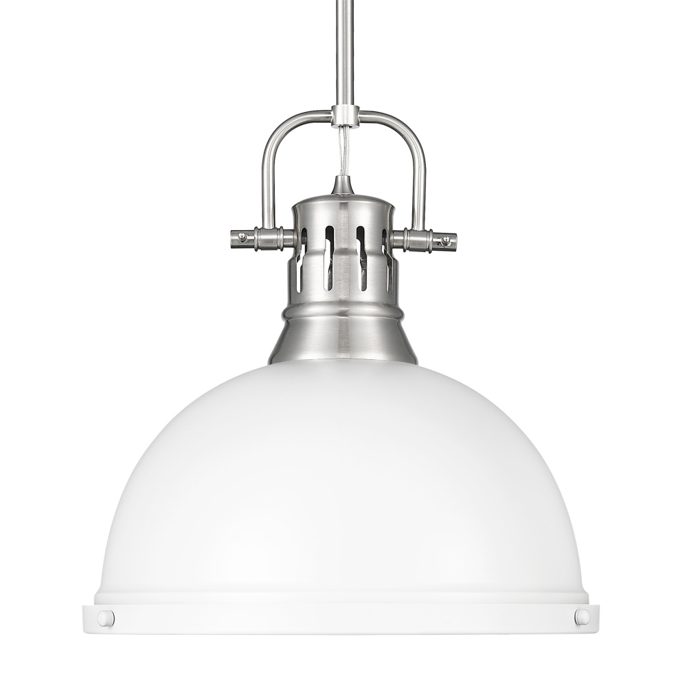 Yep by Golden Lighting Duncan 1-light 14in Rod Hung Pendant in Pewter and Matte White shade