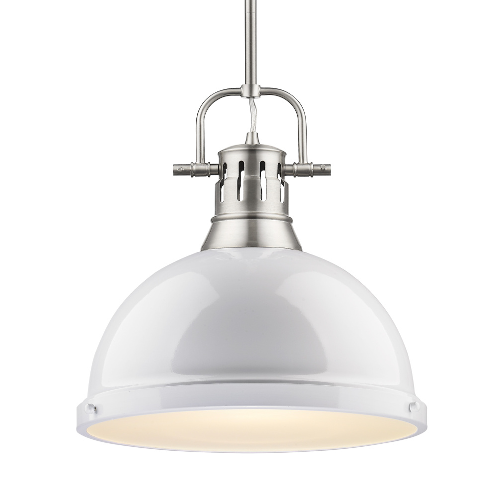 Yep by Golden Lighting Duncan 1-light 14in Rod Hung Pendant in Pewter and White shade