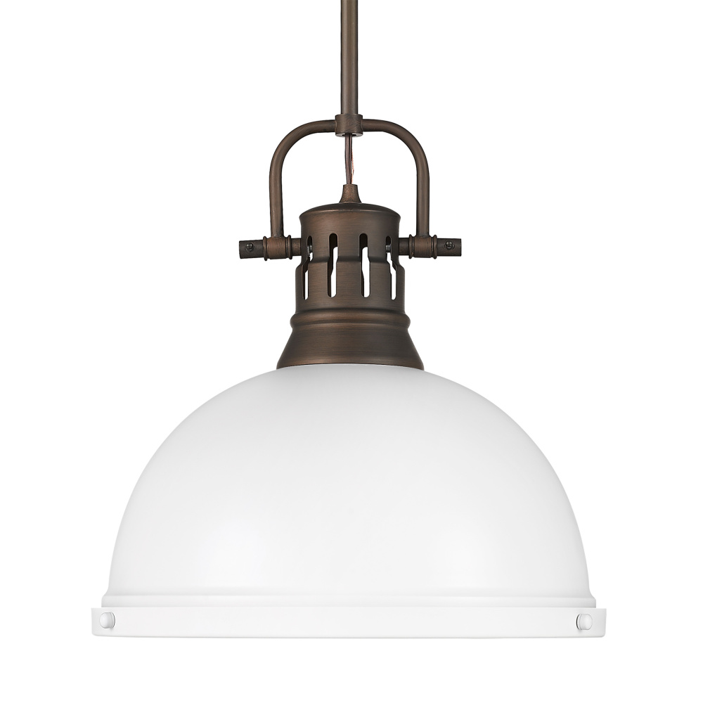 Yep by Golden Lighting Duncan 1-light 14in Rod Hung Pendant in Rubbed Bronze and Matte White shade