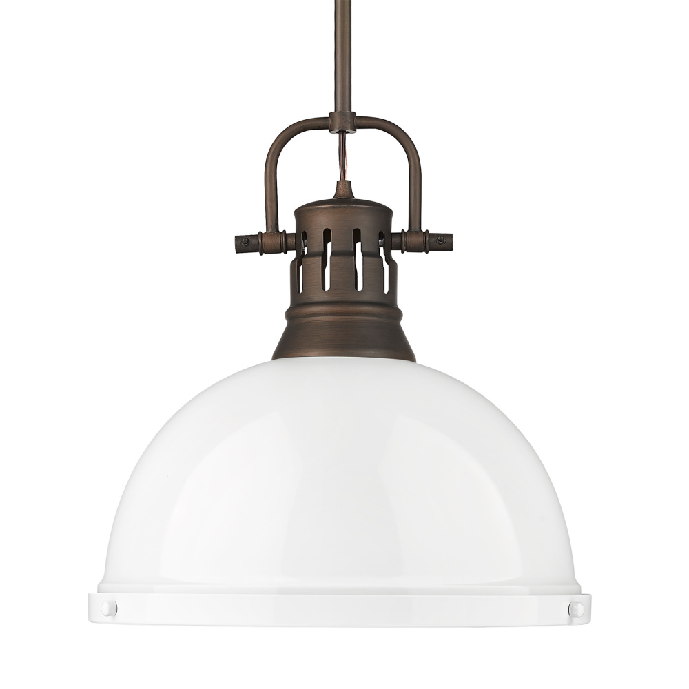 Yep by Golden Lighting Duncan 1-light 14in Rod Hung Pendant in Rubbed Bronze and White shade