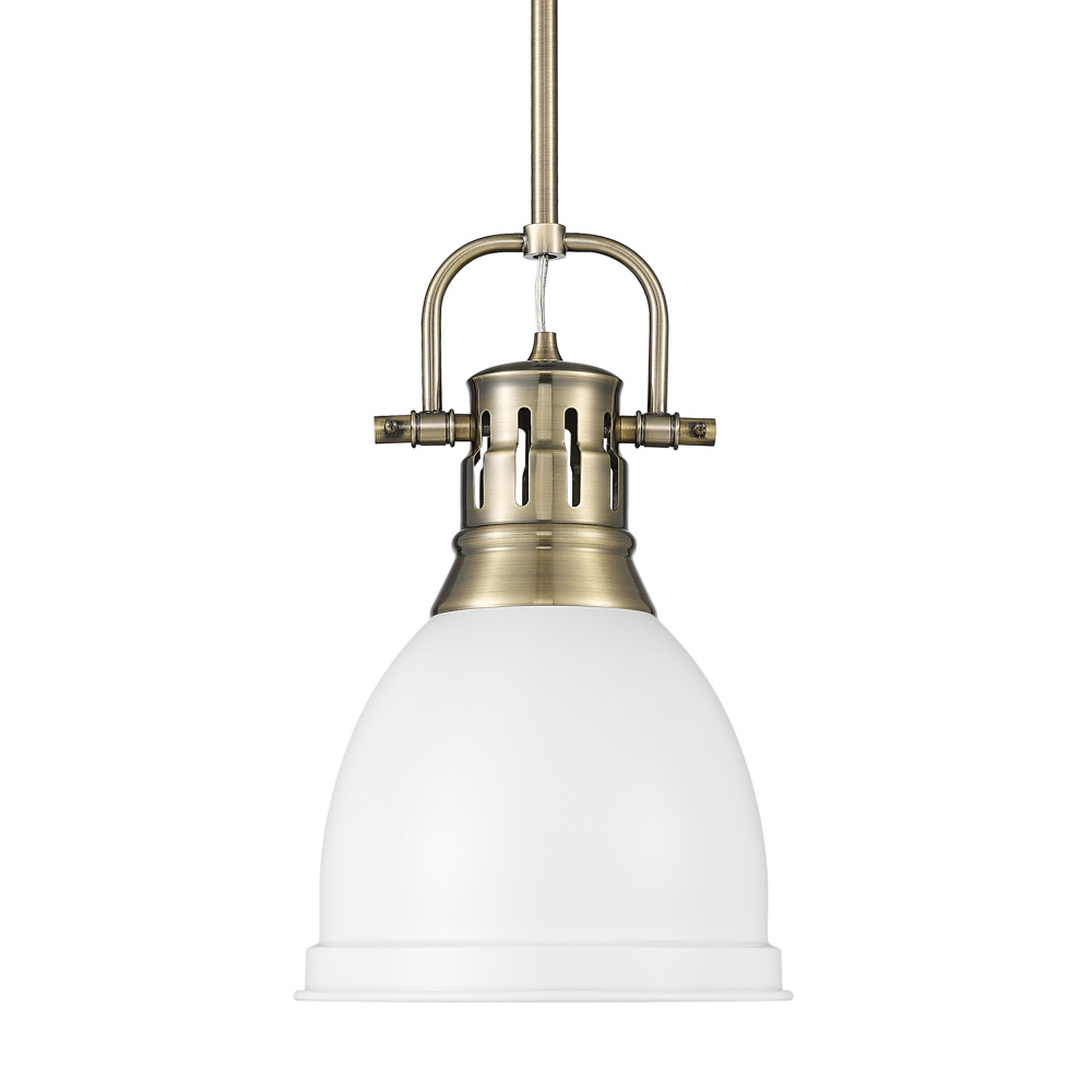 Yep by Golden Lighting Duncan 1-light 9in Rod Hung Pendant in Aged Brass and Matte White shade