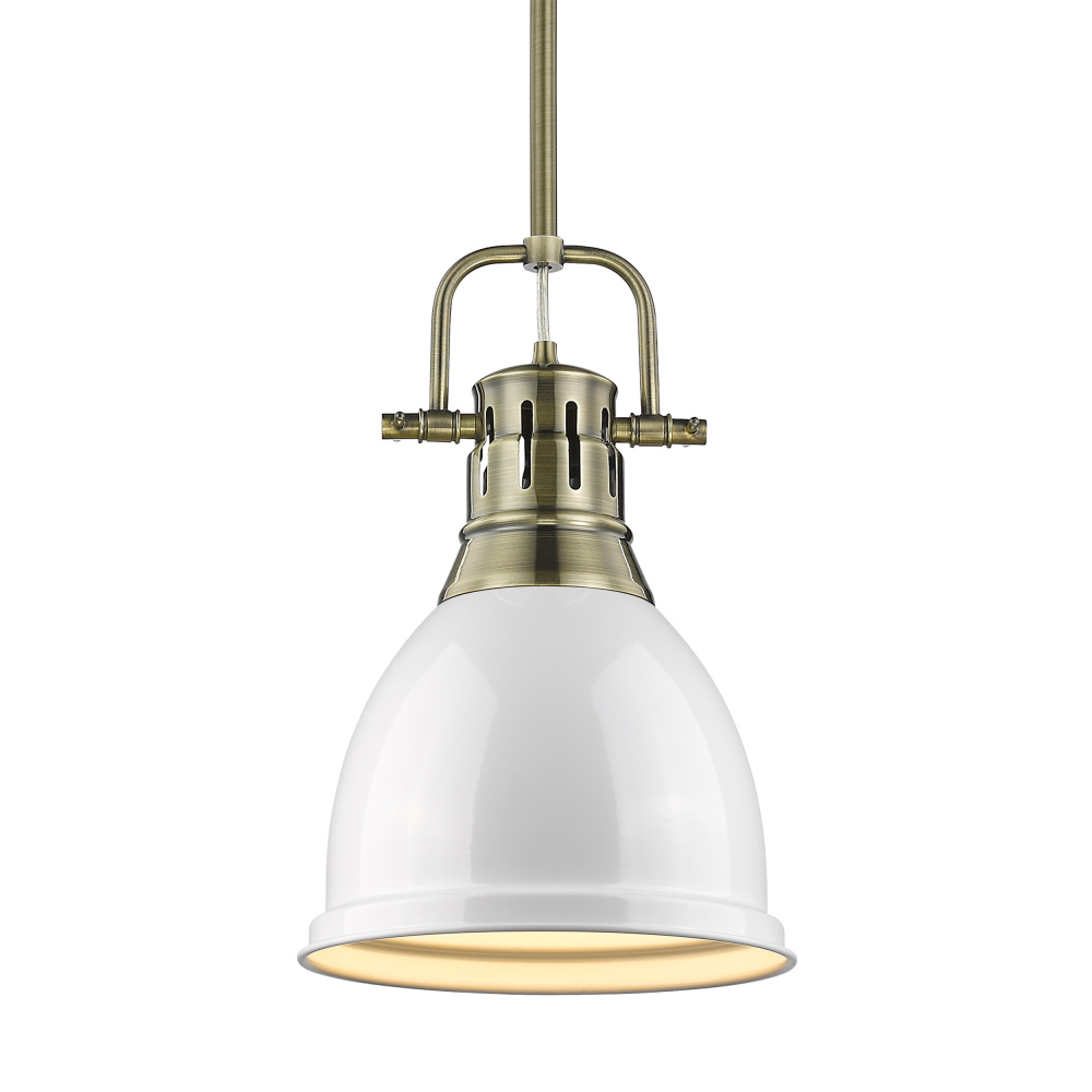 Yep by Golden Lighting Duncan 1-light 9in Rod Hung Pendant in Aged Brass and White shade