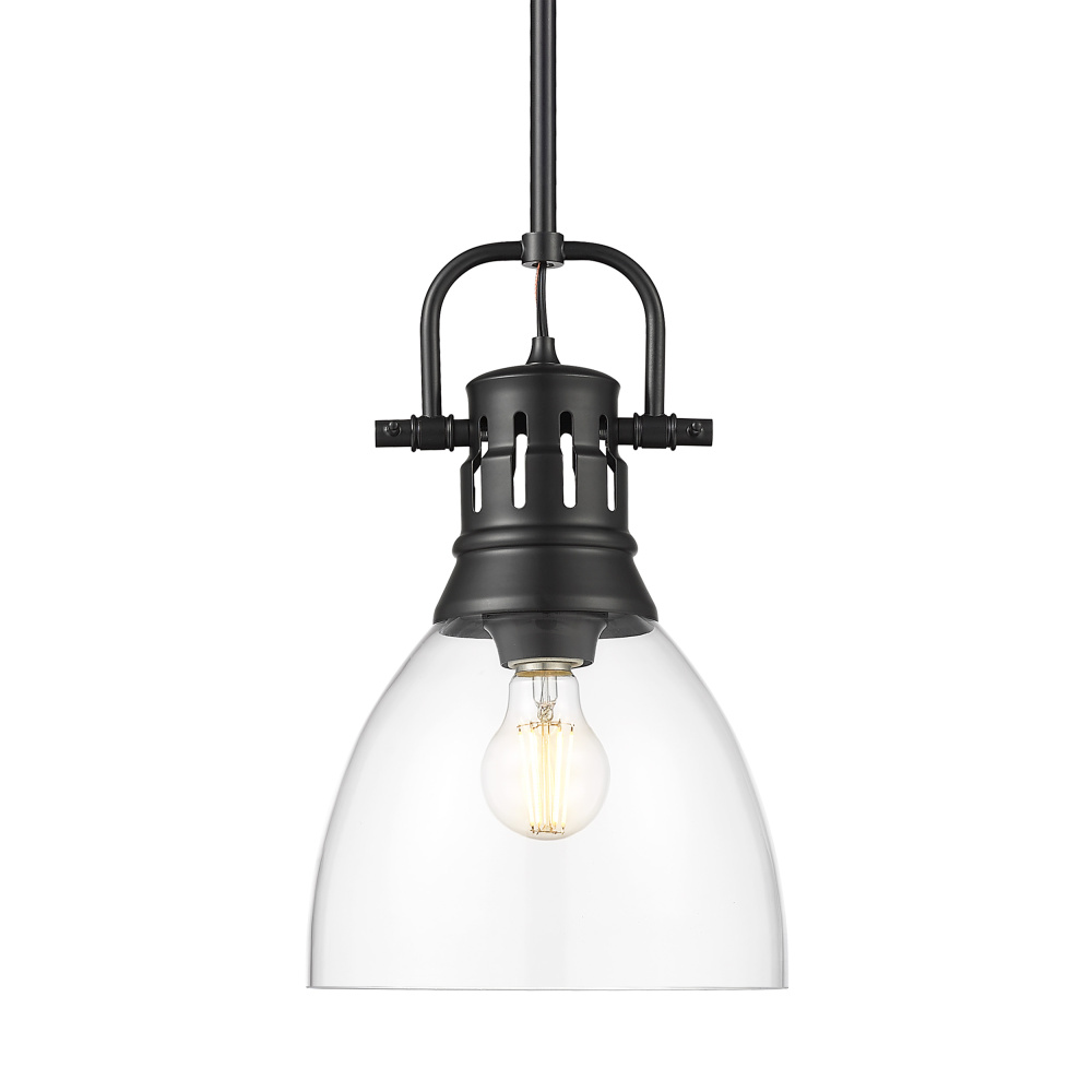 Yep by Golden Lighting Duncan 1-light 9in rod hung Pendant in Matte Black and Clear Glass