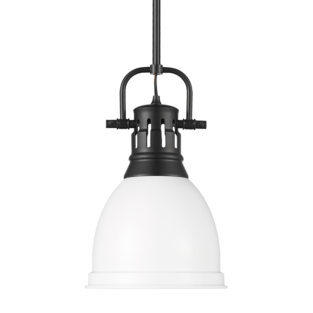 Yep by Golden Lighting Duncan 1-light 9in Rod Hung Pendant in Matte Black and Matte White shade