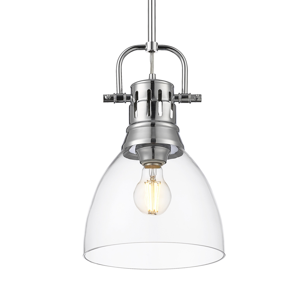 Yep by Golden Lighting Duncan 1-light 9in rod hung Pendant in Chrome and Clear Glass
