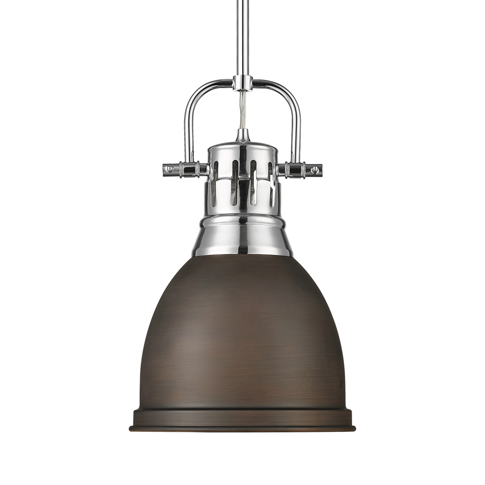 Yep by Golden Lighting Duncan 1-light 9in Rod Hung Pendant in Chrome and Rubbed Bronze shade