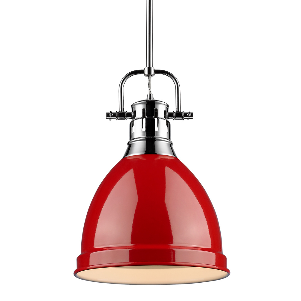 Yep by Golden Lighting Duncan 1-light 9in Rod Hung Pendant in Chrome and Red shade
