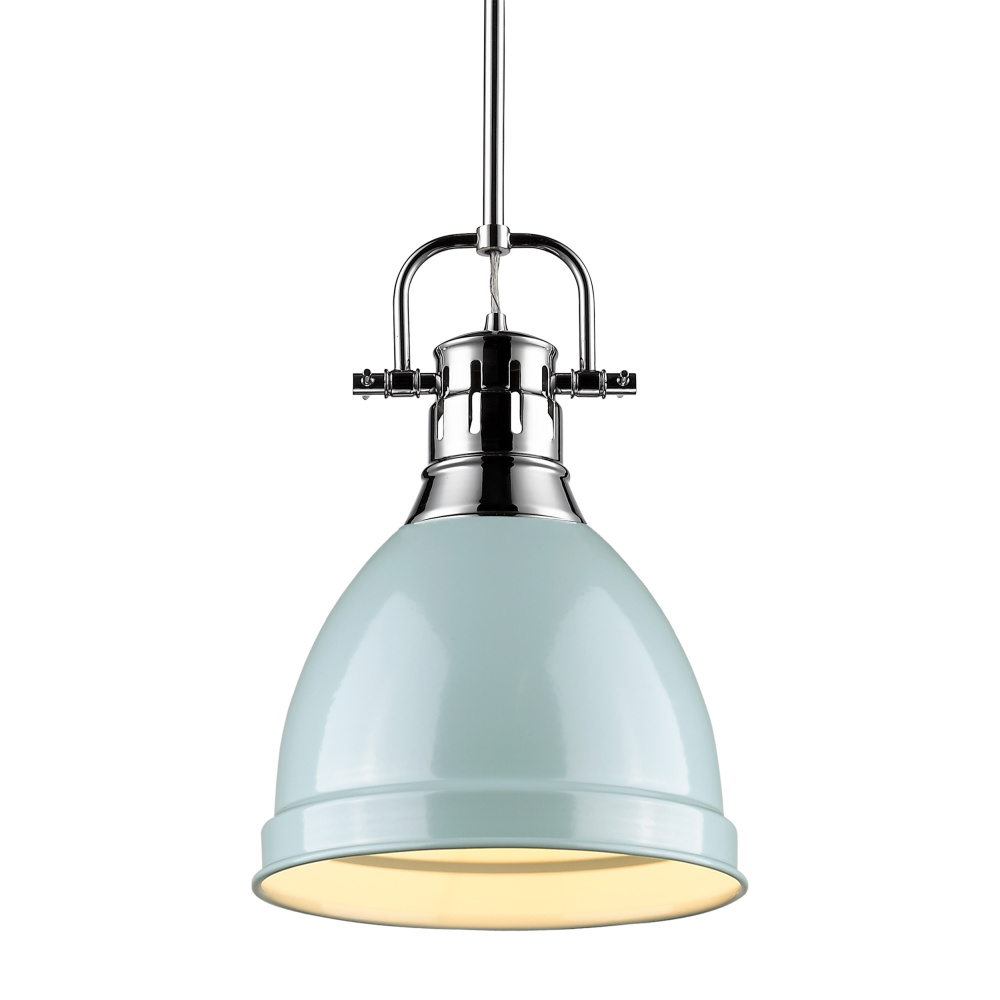 Yep by Golden Lighting Duncan 1-light 9in Rod Hung Pendant in Chrome and Seafoam shade
