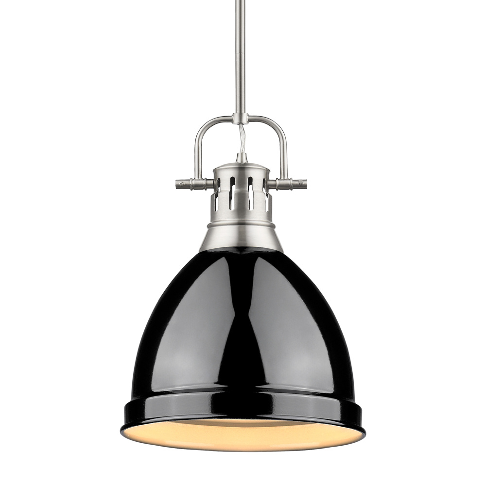 Yep by Golden Lighting Duncan 1-light 9in Rod Hung Pendant in Pewter and Black shade