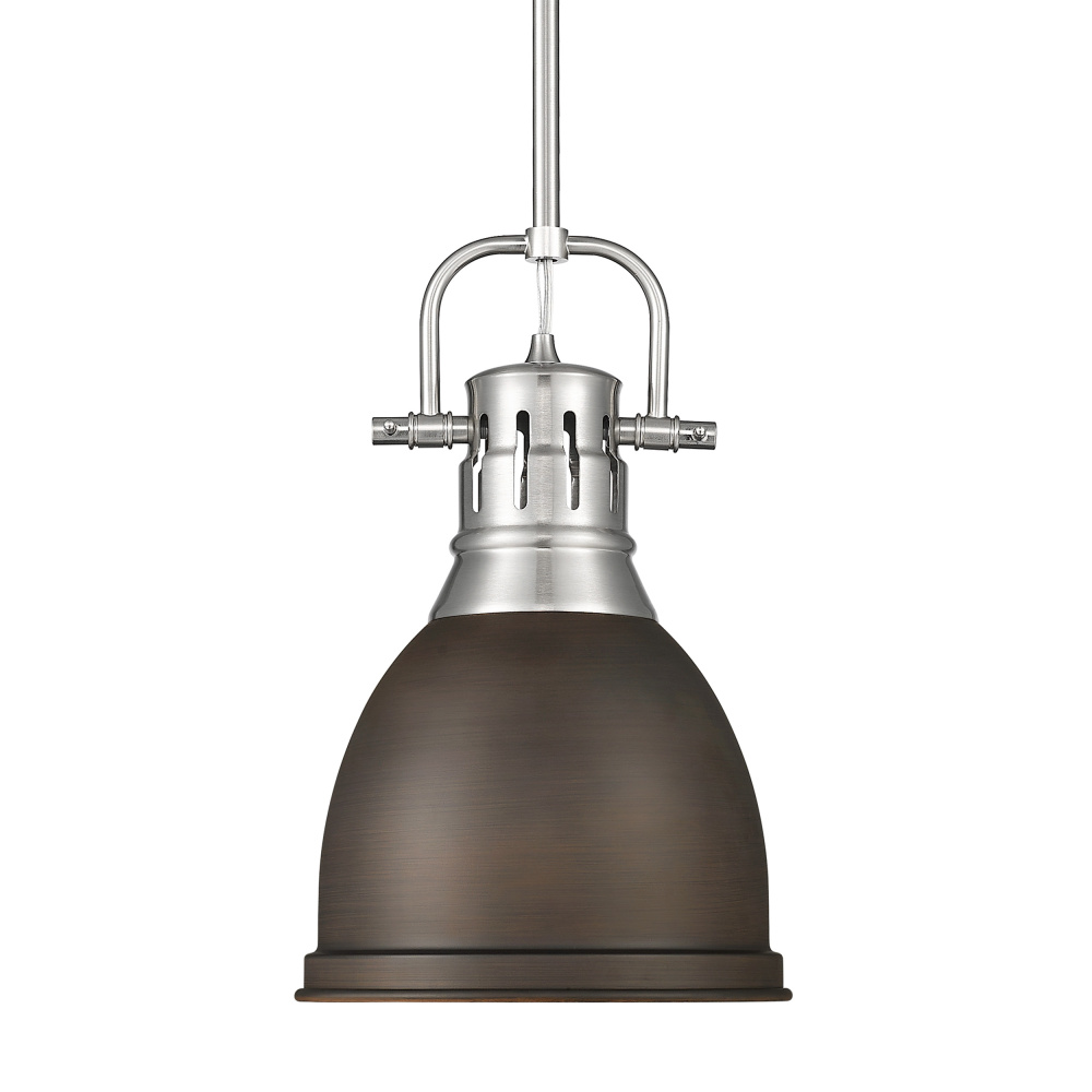 Yep by Golden Lighting Duncan 1-light 9in Rod Hung Pendant in Pewter and Rubbed Bronze shade