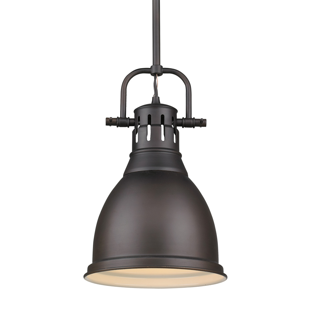 Yep by Golden Lighting Duncan 1-light 9in Rod Hung Pendant in Rubbed Bronze and Rubbed Bronze shade