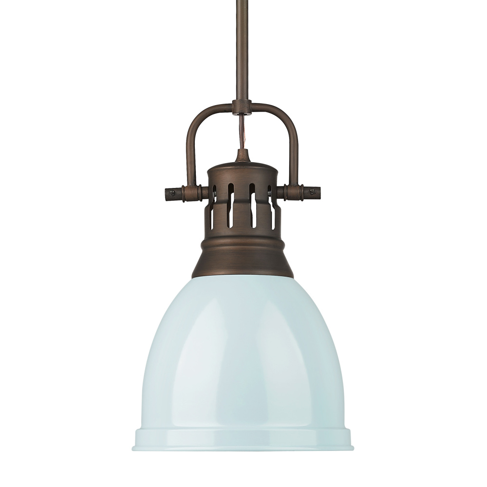 Yep by Golden Lighting Duncan 1-light 9in Rod Hung Pendant in Rubbed Bronze and Seafoam shade