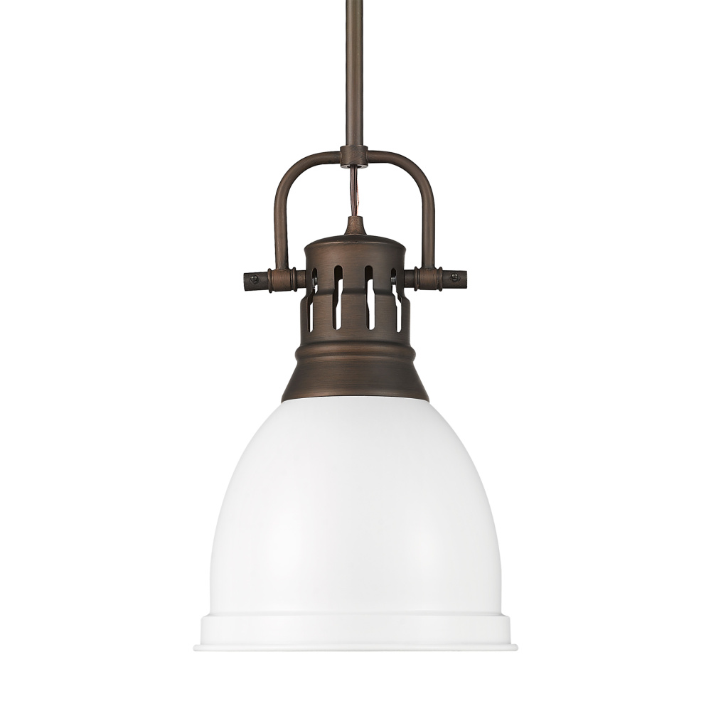 Yep by Golden Lighting Duncan 1-light 9in Rod Hung Pendant in Rubbed Bronze and Matte White shade