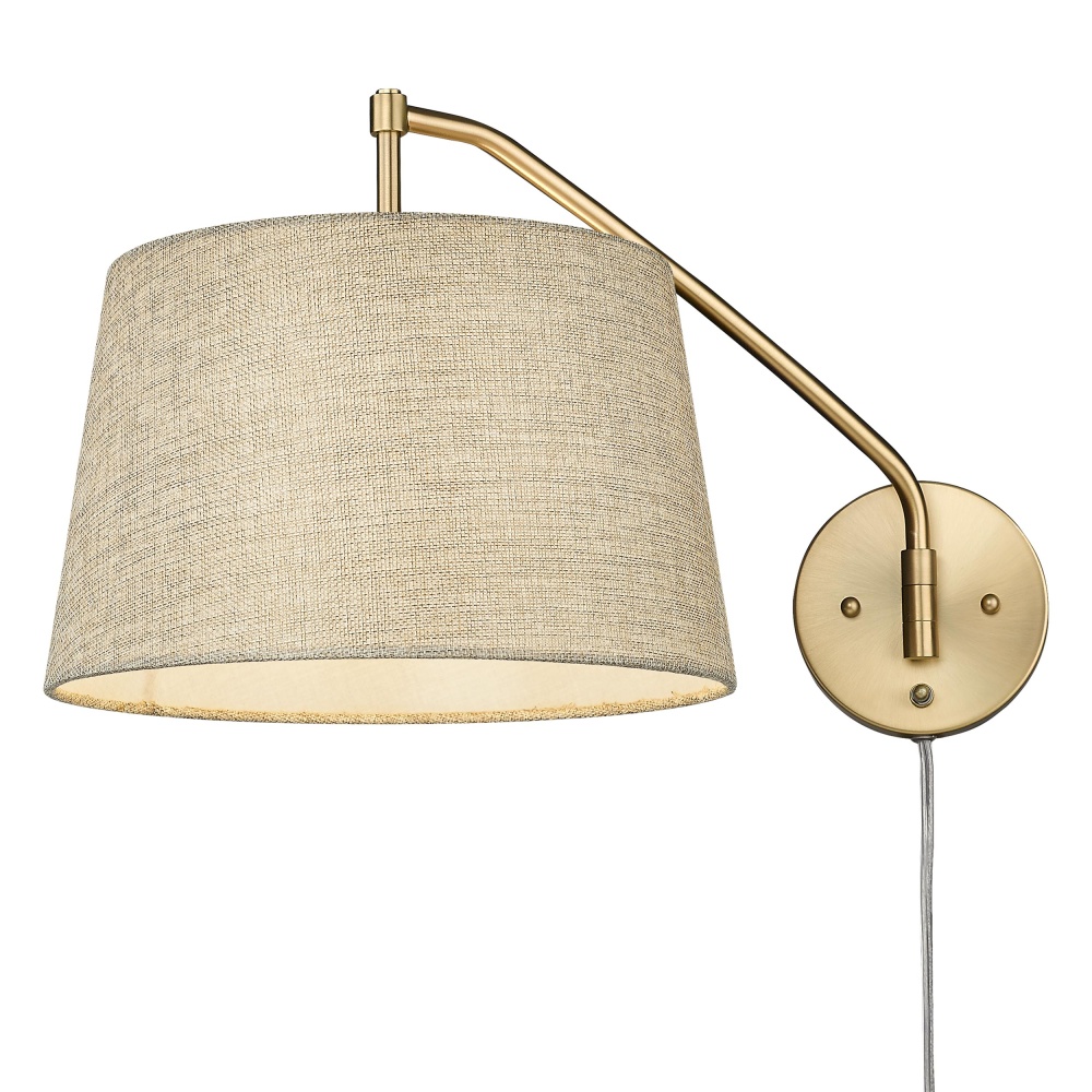 Wry Lighting Ryleigh 1-light Swing Arm in Brushed Champagne Brass and Natural Sisal shade