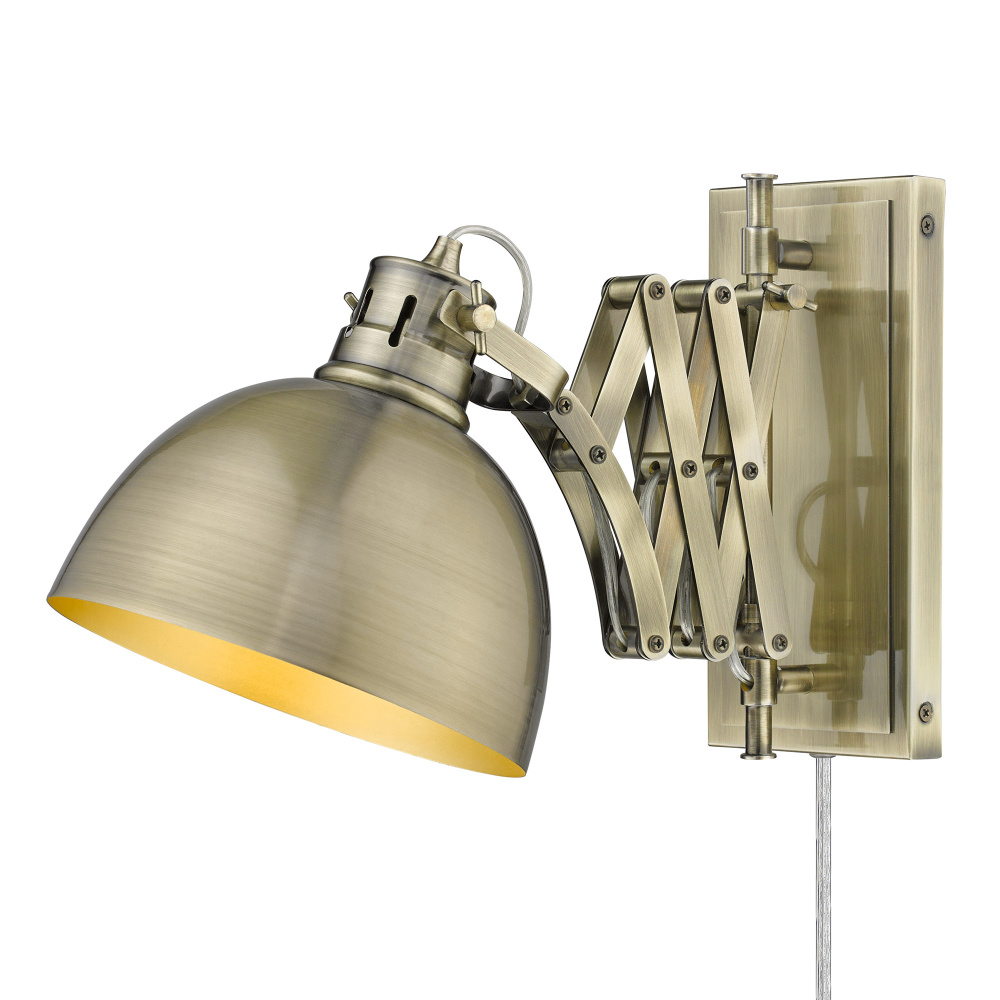 Wry Lighting Hawthorn 1-light Swing Arm Wall Lamp in Aged Brass