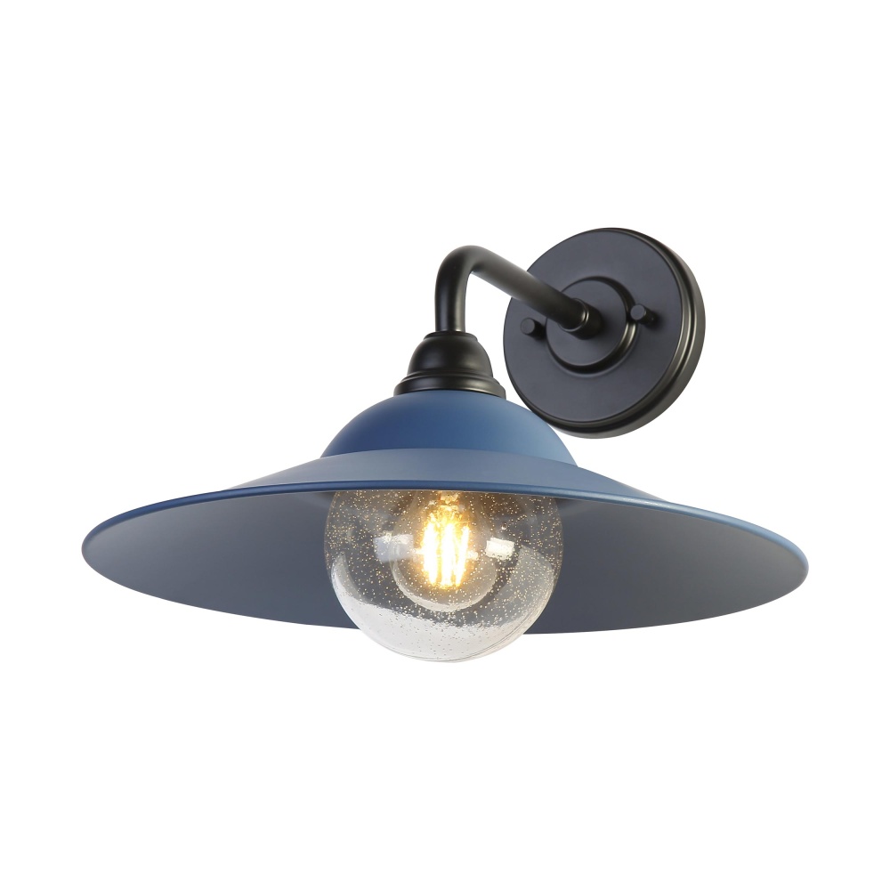 Yep by Golden Lighting Croma 1-light Wall Sconce in Matte Blue shade and Seeded Glass Ball
