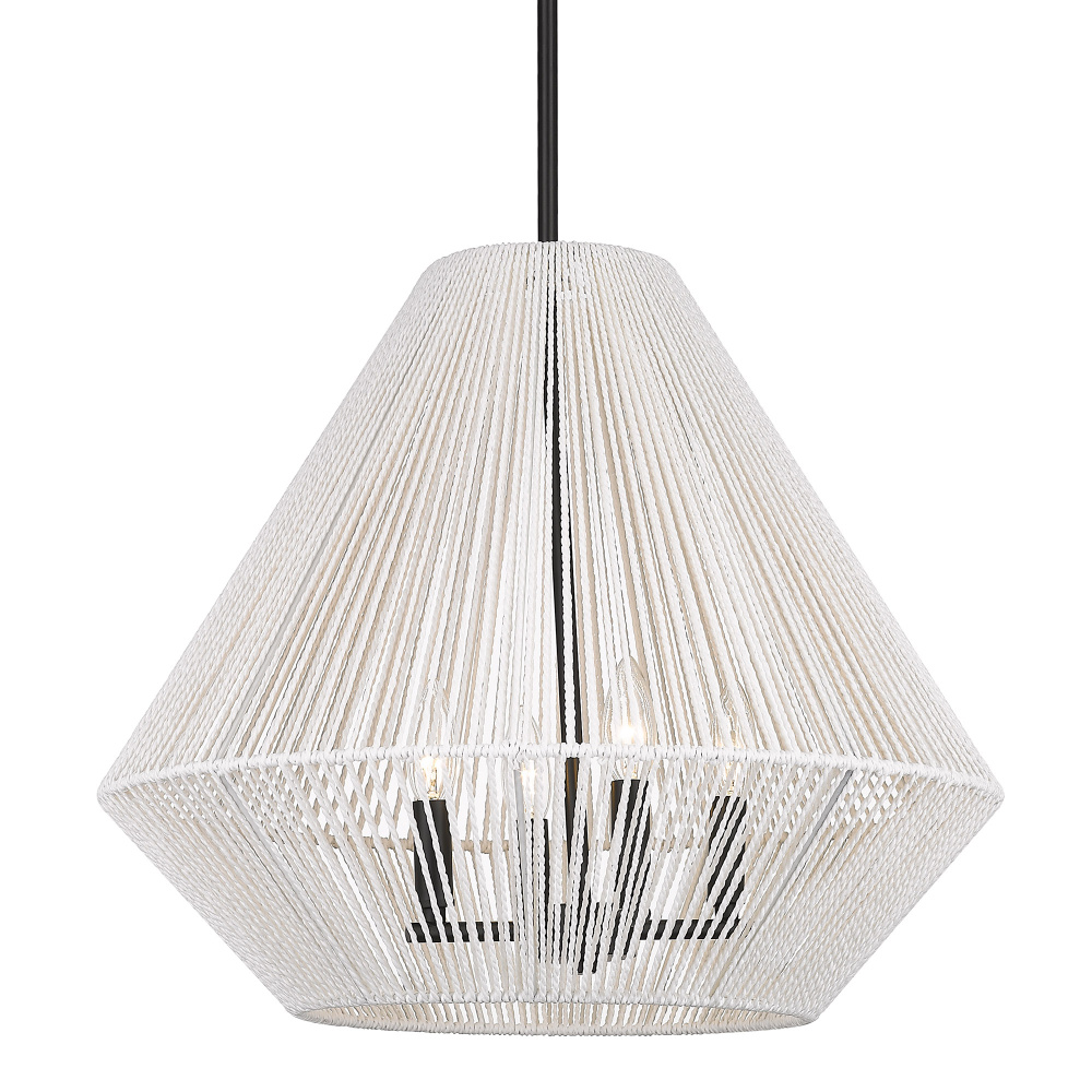 Golden Lighting Valentina 4-light Pendant in Matte Black and Bleached White Raphia Rope shade