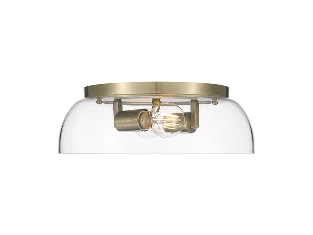 Duncan 14&#34; Flush Mount in Aged Brass with Clear Glass