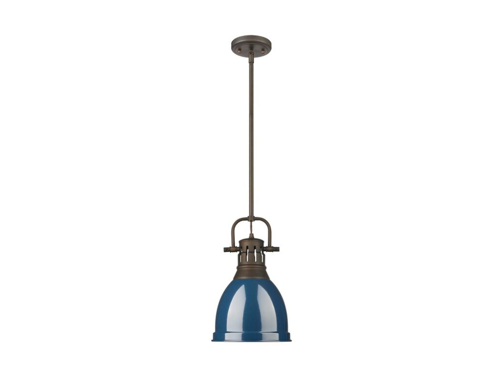 Duncan Small Pendant with Rod in Rubbed Bronze with Matte Navy