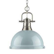 Golden 3602-L PW-SF - Yep by Golden Lighting Duncan 1-light 14in Chain Hung Pendant in Pewter and Seafoam shade