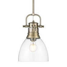 Golden 3604-S AB-CLR - Yep by Golden Lighting Duncan 1-light 9in rod hung Pendant in Aged Brass and Clear Glass