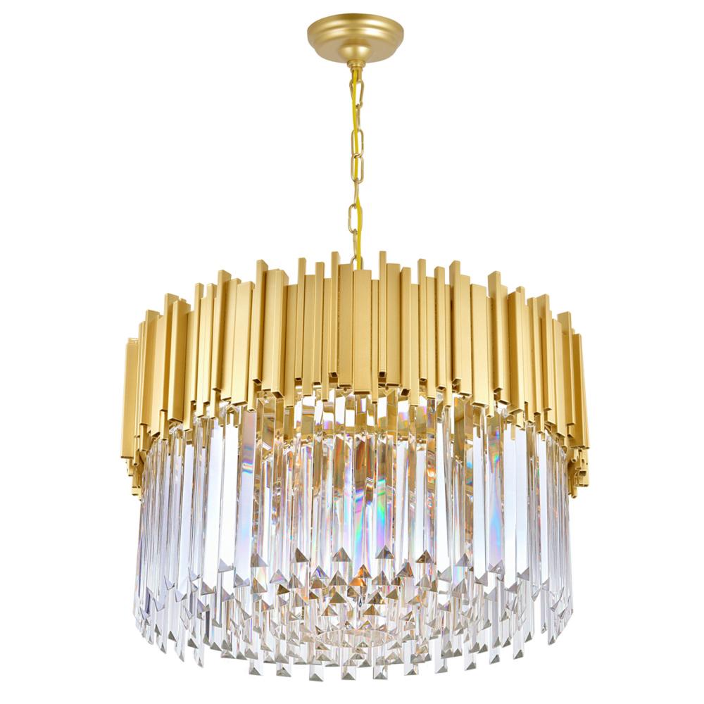 Deco 7 Light Down Chandelier With Medallion Gold Finish