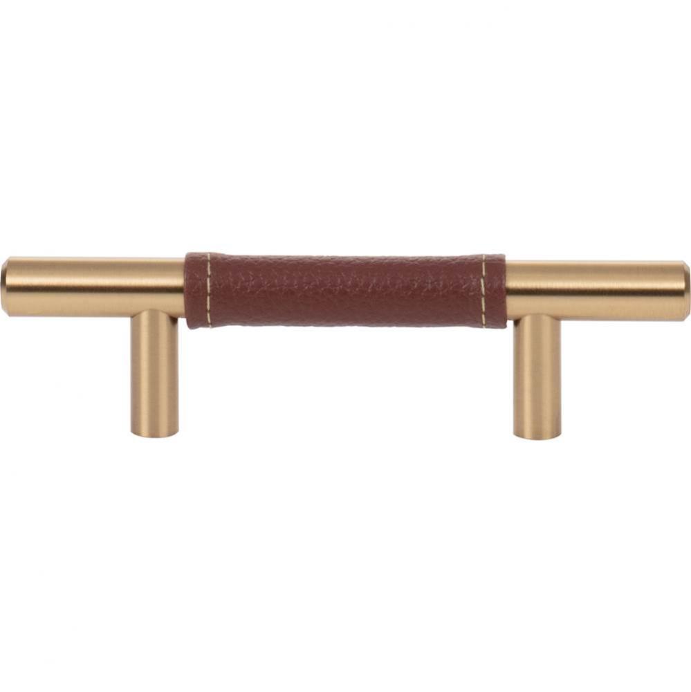 Zanzibar Brown Leather Pull 3 Inch (c-c) Brushed Nickel