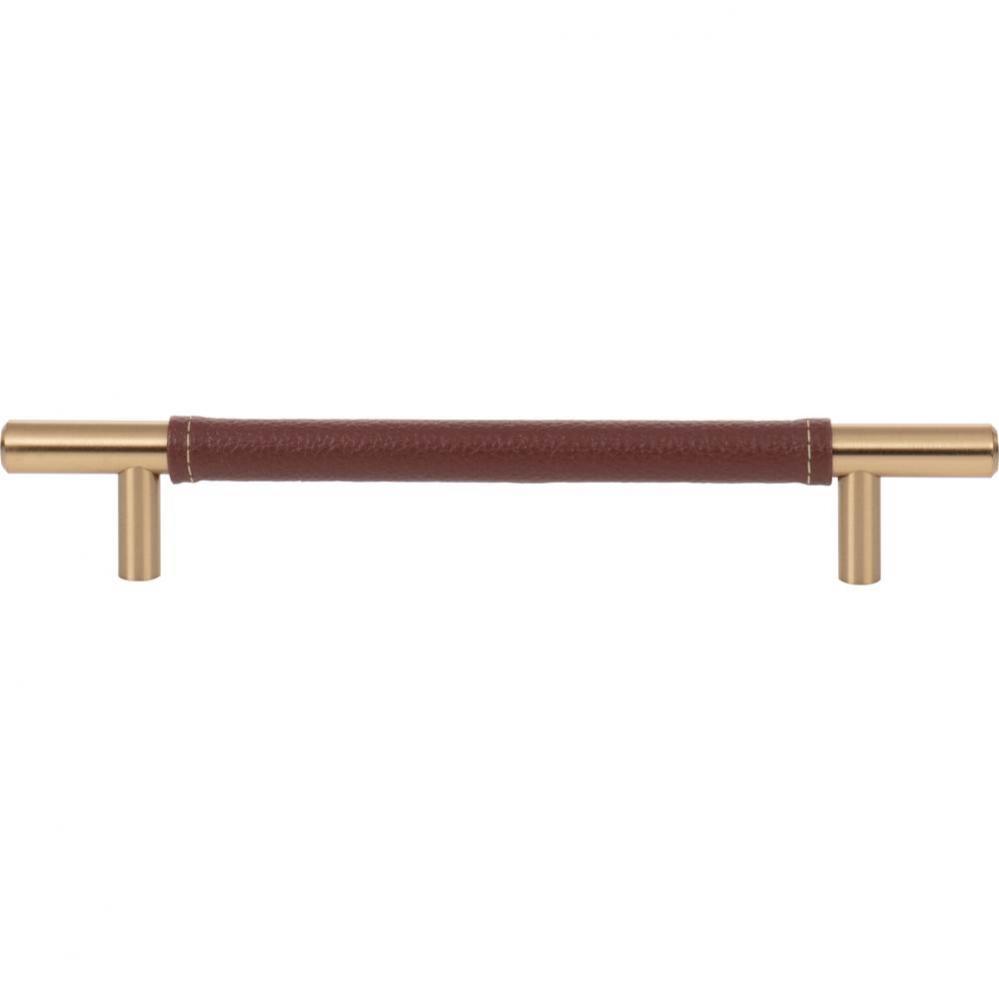 Zanzibar Brown Leather Pull 6 5/16 Inch (c-c) Warm Brass